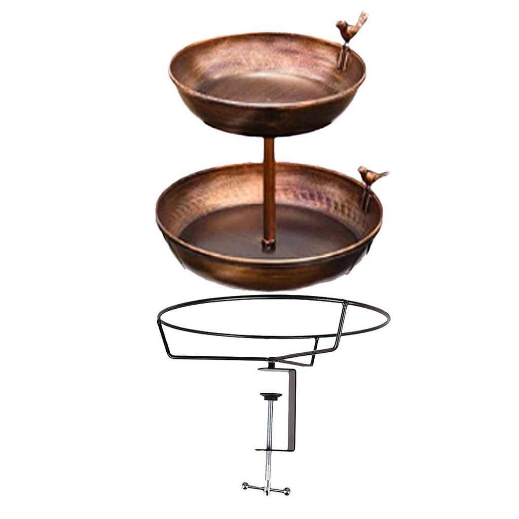 2-Tier Deck Mounted Metal Bird Bath for Outside Detachable Birdbath Bowl for Deck Railing Balcony Yard Garden Decoration