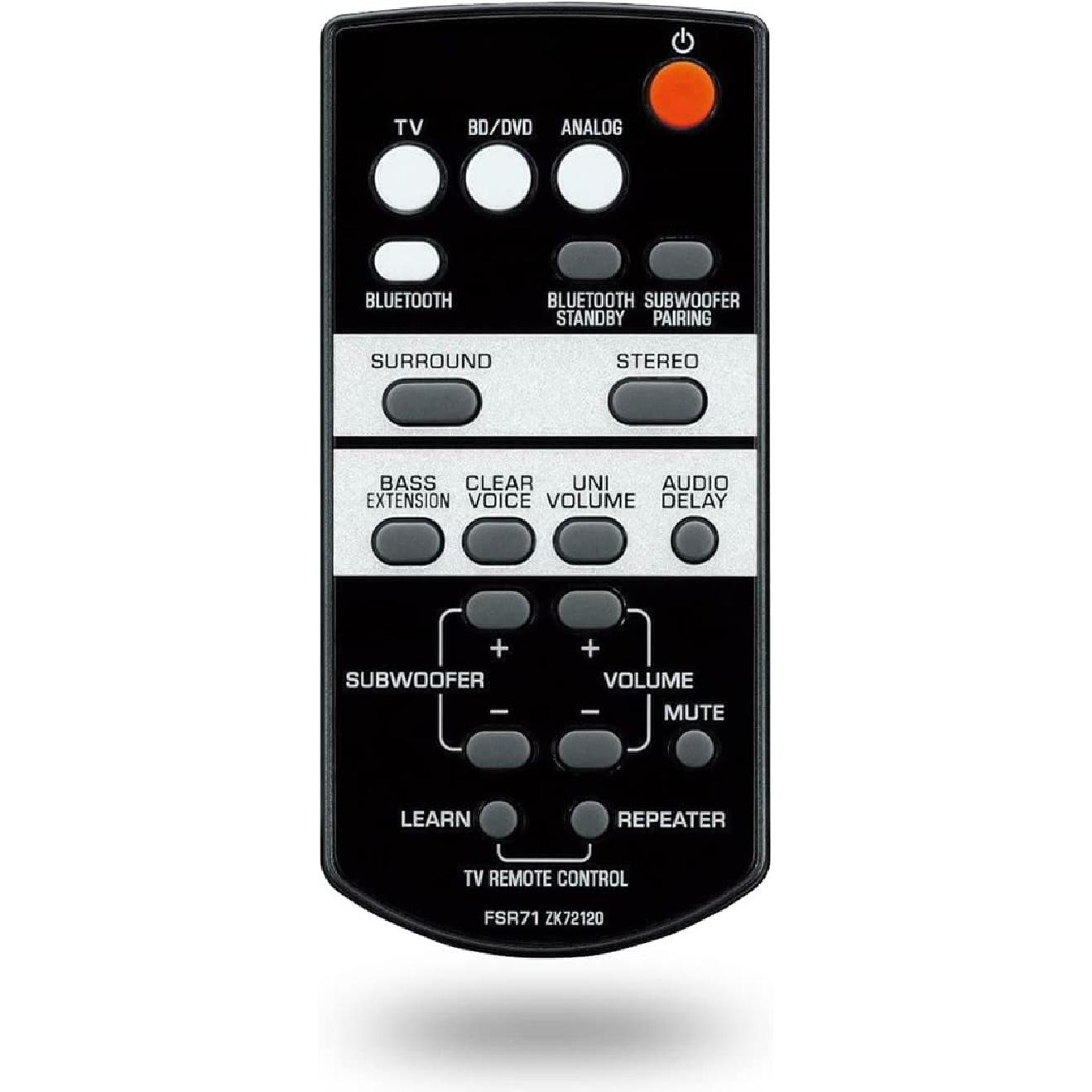 Replacement Remote Control for Yamaha FSR71 ZK72120 Sound Bar System YAS-203 YAS-207 YAS-108 YAS-105 YAS-106 ATS-1080 YAS-203BL YAS-CU203 NS-WSW41