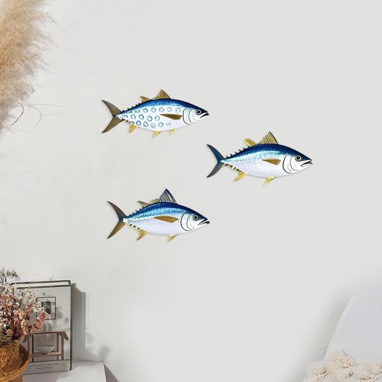 3 Pezzi Pesce Tonno in Legno Arte da Parete Pesce Oceanico Appeso a Parete Decorazione Tema Nautico Costiero Scultura da Parete per Casa Casa sul Lago Stanza Decorazione