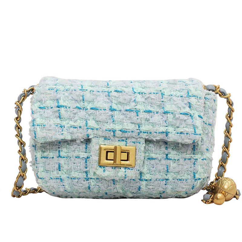 

Шерстяная сумка женская осень-зима новая нишевая дизайнерская сумка через плечо на цепочке, высококлассная маленькая квадратная сумка синий