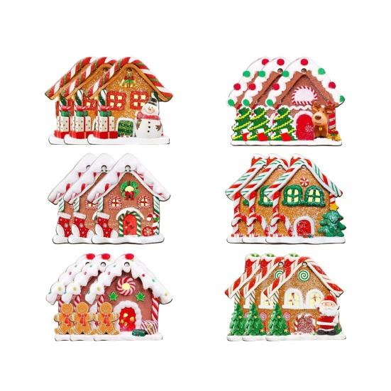 Wooden Hanging Decor for Christmas 24/36Pcs Gingerbread House Ornaments, Xmas Tree with Rope, Indoor Party Decorations Ornaments Holiday New Year Home