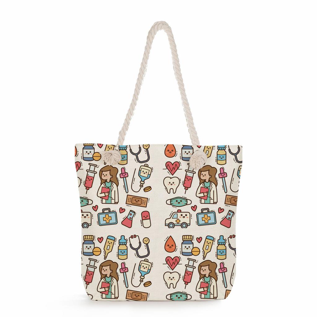 Multifunctional  Nurses Series Printed Thick Rope Shoulder Beach Bag 7589 CLE
