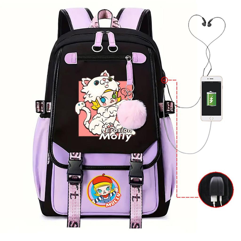 Jasmín Roztomilý Potlačený USB Rozhranie Veľká Kapacita Študentský Voľnočasový Školský Batoh