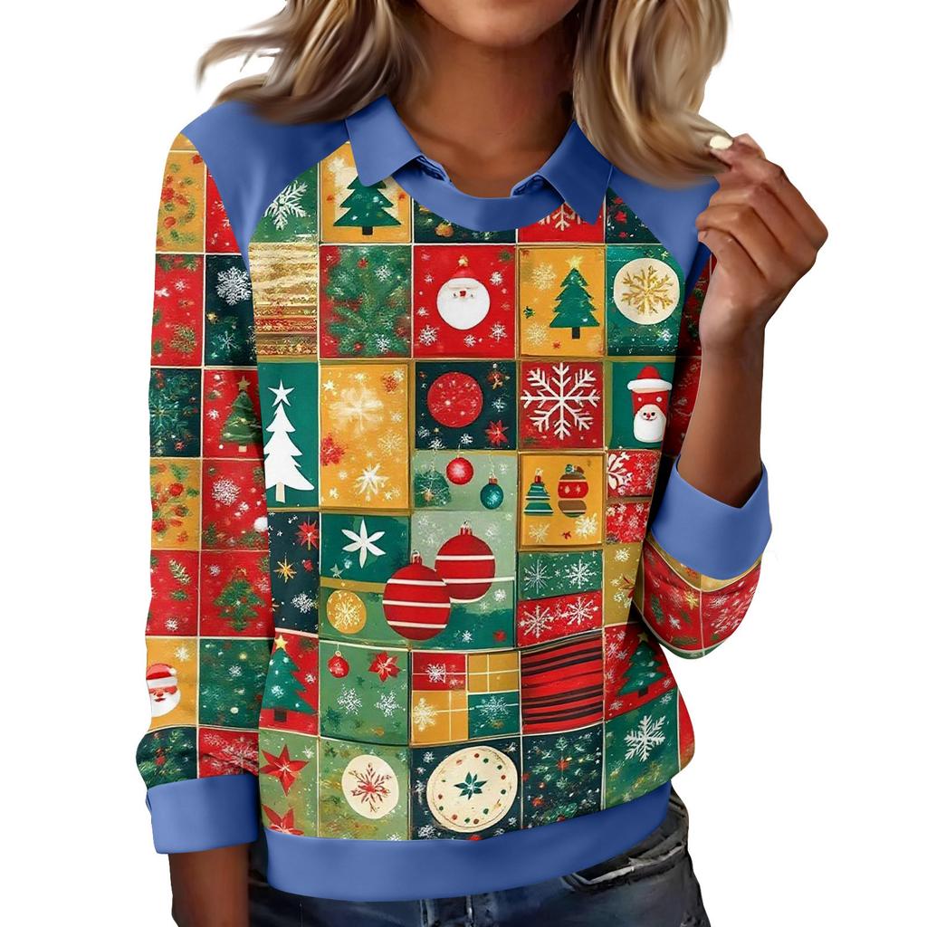 Women's Fashion Christmas Printed Long-Sleeve Pullover Top