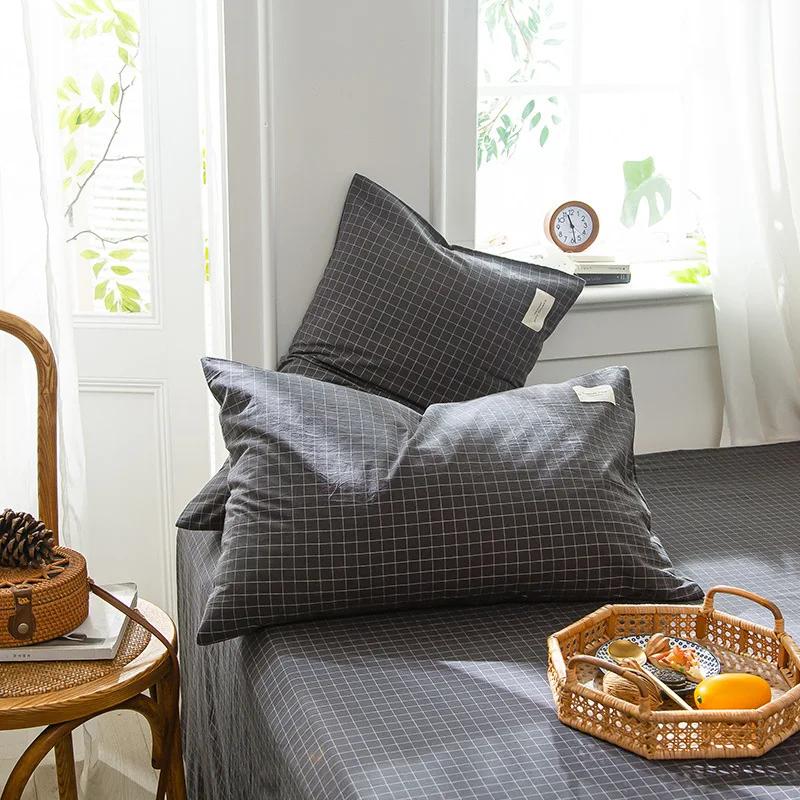 1 Pair Solid Color Plaid Printed Pillowcase Soft Cotton Throw Pillows Covers 30x50 40x60 48x74 Cushion Case for Bed Home Decor