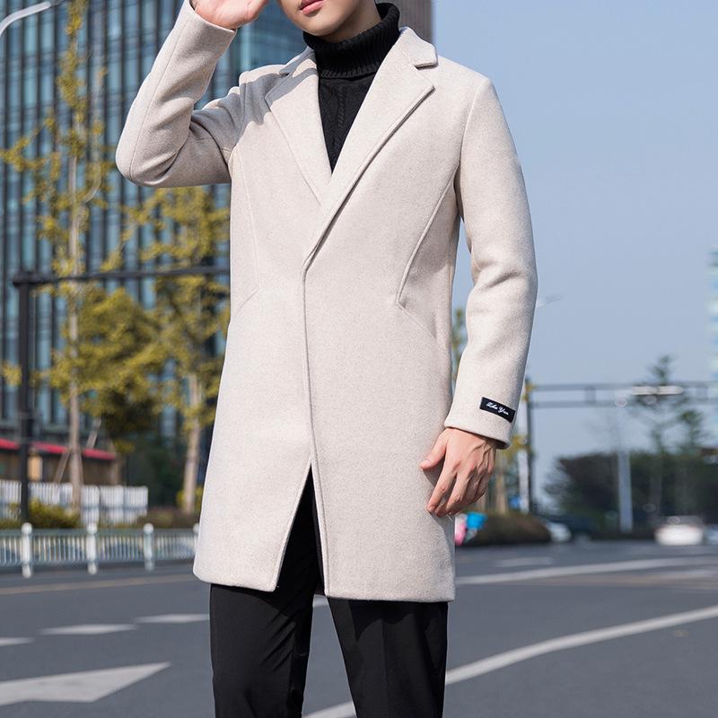 Trench Coat Men's Medium and Long Korean Version of Youth Slim-fitting Casual Woolen Coat Autumn and Winter Men's Woolen Coat