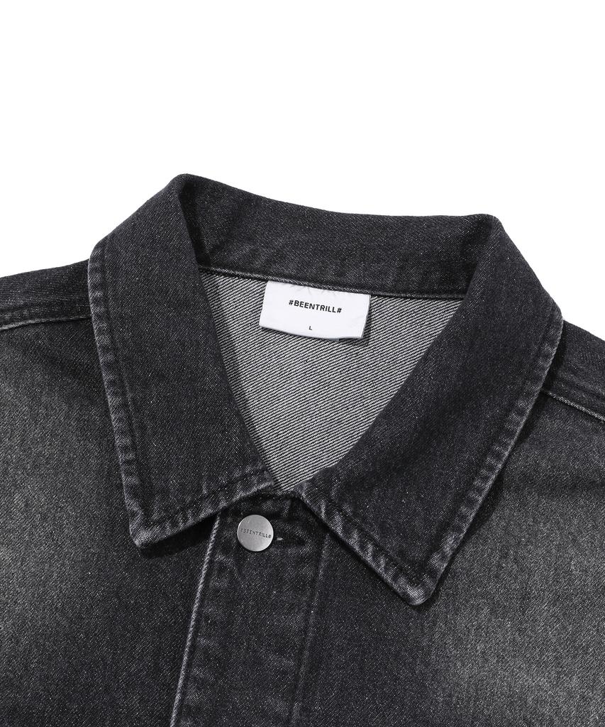 Beentrill Vintage Washed Denim Trucker Jacket (Black)