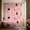 GAE1pc pink Christmas cat print waterproof shower curtain partition privacy hanging curtain with 12 hooks multiple sizes