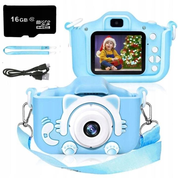 Aparat Fotograficzny Cyfrowy Kamera Dla Dzieci Kotek Gry Video + Karta 16Gb