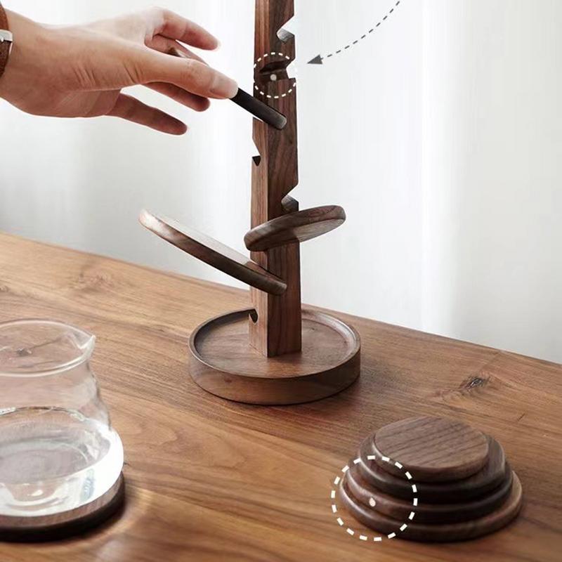 Creative Wooden Tree Coasters Tree 8Pcs Table Mat Set Removable Insulation Pad Set for Kitchen Tableware Hot Dishes