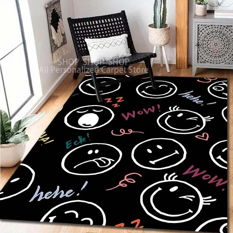 1PC Creative Smiley Face Pattern Carpet for Living Room Bedroom Sofa Home Decor Non-slip Floor Mat Large Size Luxury Gift