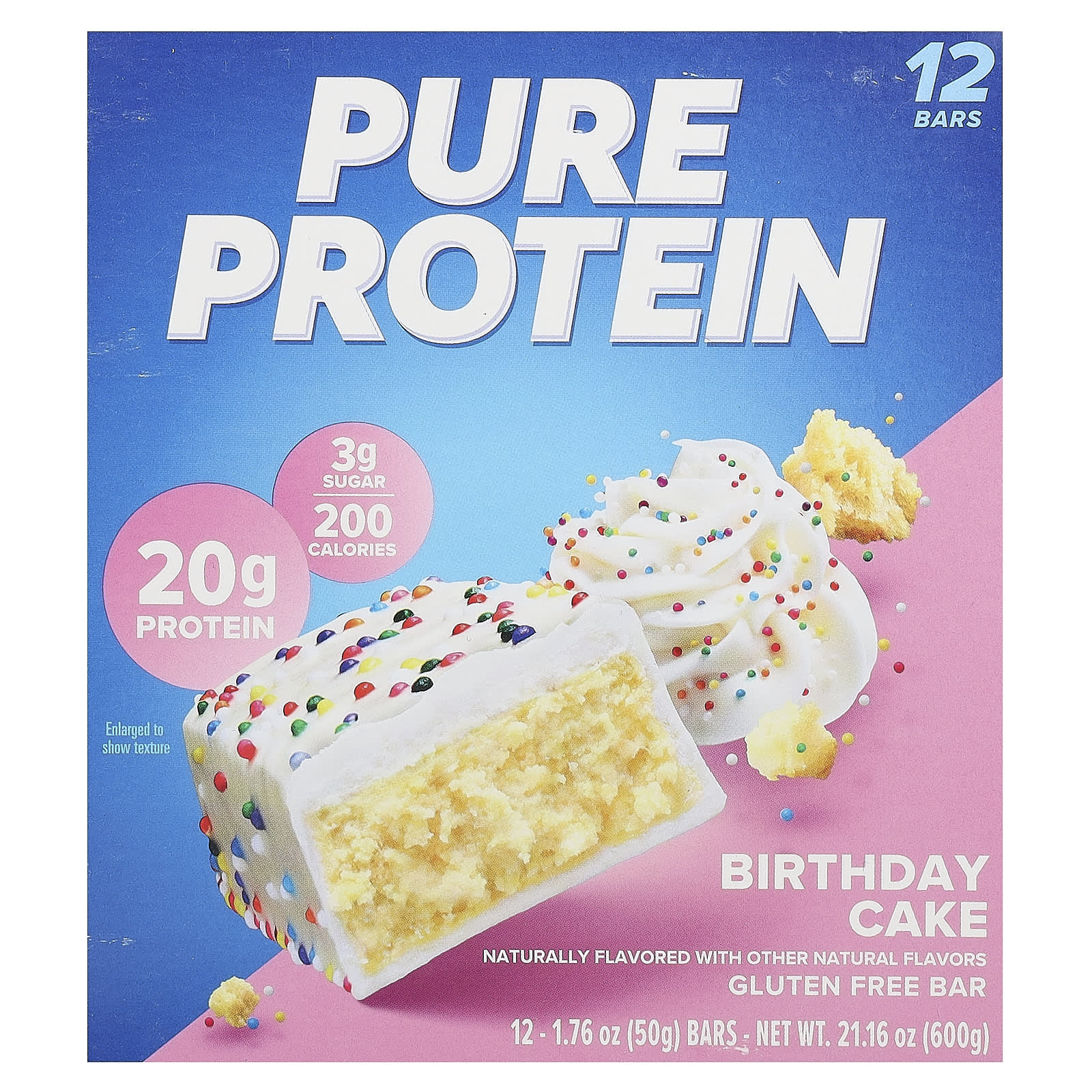 

Pure Protein, Gluten-Free Bars, Birthday Cake, 12 Bars, 1.76 oz (50 g) Bars