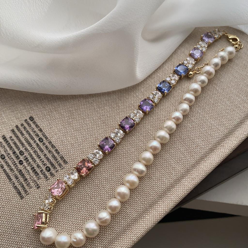 Temperament Pearl Full Of Inlaid Splicing Natural Purple Tanzanite Zircon Necklace, A Variety Of Wearing Designs, Clavicle Chain Women