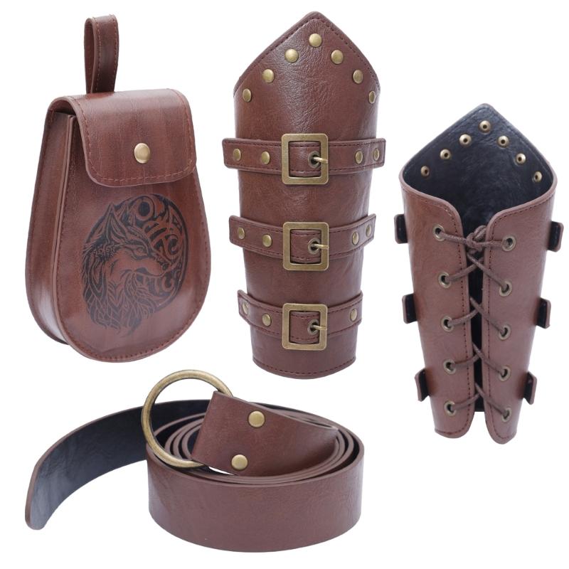 Halloween Medieval Leather Waist Belt Medieval Arm Bracer Medieval Waist Pack for Men Halloween Dress up