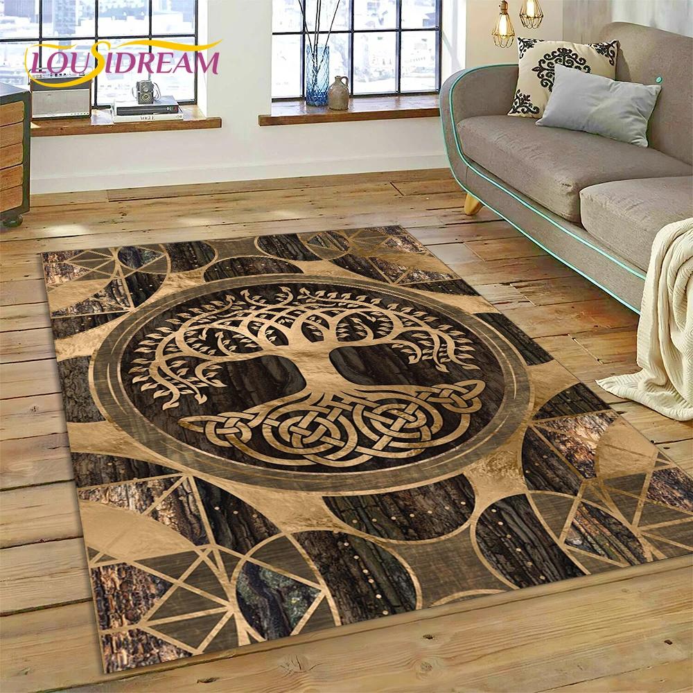 3D Hayat Ağacı Doğa Viking Yggdrasil İskandinav Halı Oturma Odası Yatak Odası Dekoru,Kaymaz Dekorasyon Kanepe Kapı Paspası Hediyesi