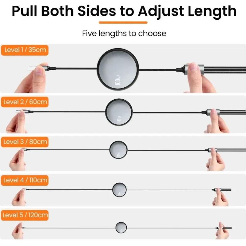 6A 100W 3 In 1 Fast USB Cable for Huawei/Honor Retractable Portable 3 In 1 Micro USB Type C Charger Cable For iPhone Samsung