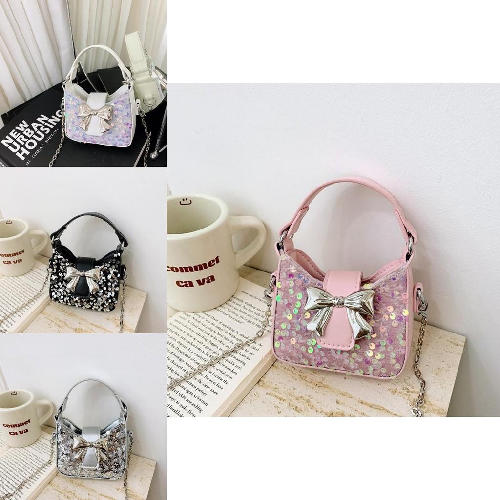 Kids Girl Butterfly Bow Sequin Mini Shoulder Bag With Breathable Pu Material For Daily Use
