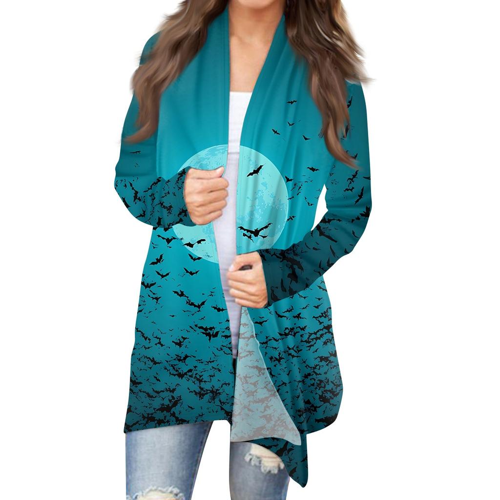 Women's Halloween Print Long Sleeve Front Cardigan Printed Top Lightweight Jacket