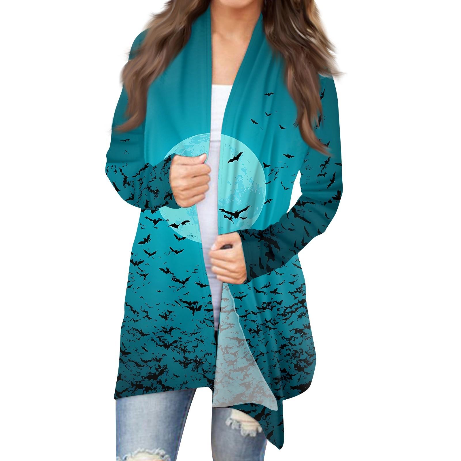 

Женский кардиган с длинными рукавами и принтом на Хэллоуин, легкая куртка с принтом XL циан