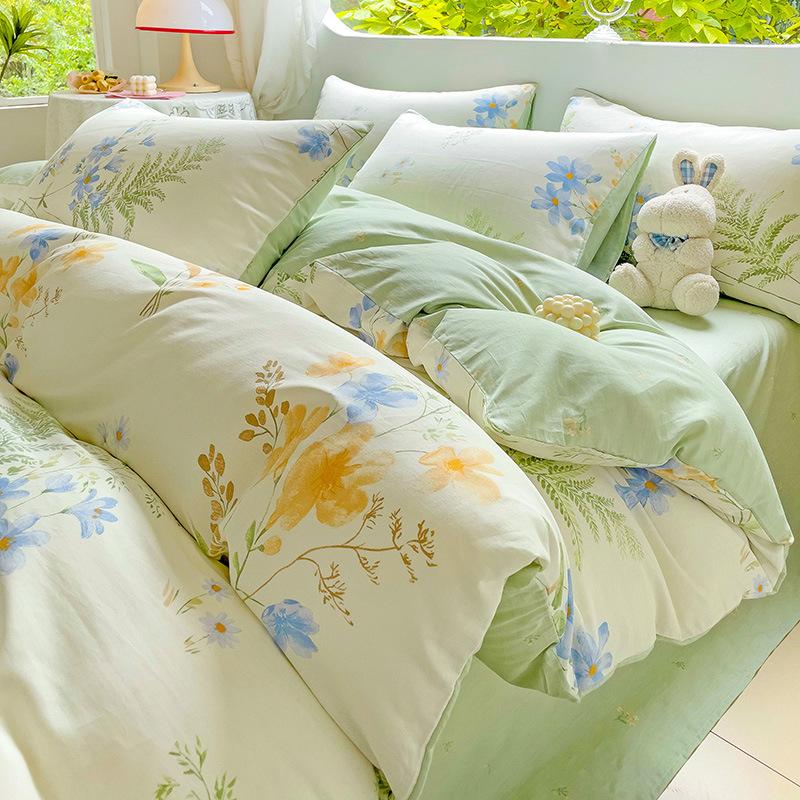 Vierteiliges Set aus reinem Baumwollbett, Baumwollbettwäsche, Bettbezug, Bettlaken, dreiteiliges Schlafsaalset