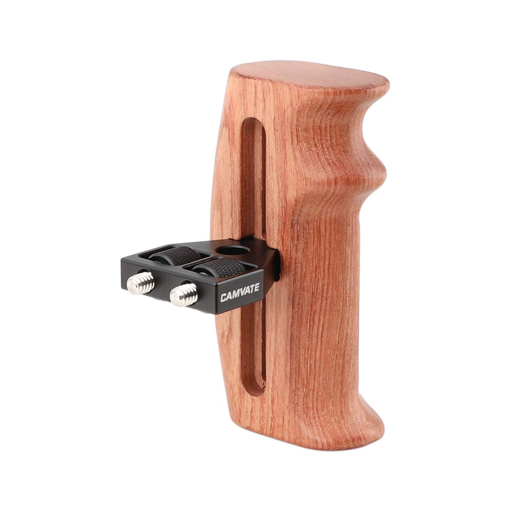 CAMVATE Wooden Hand Grip with 1/4" Mounting Screw Connector for DSLR Camera Cage (Switchable for Right/Left Hands)