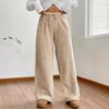 Women's New Autumn Winter Solid Color Fashion Fleece Casual Wide-leg Pants Loose Warm Lounge Pants