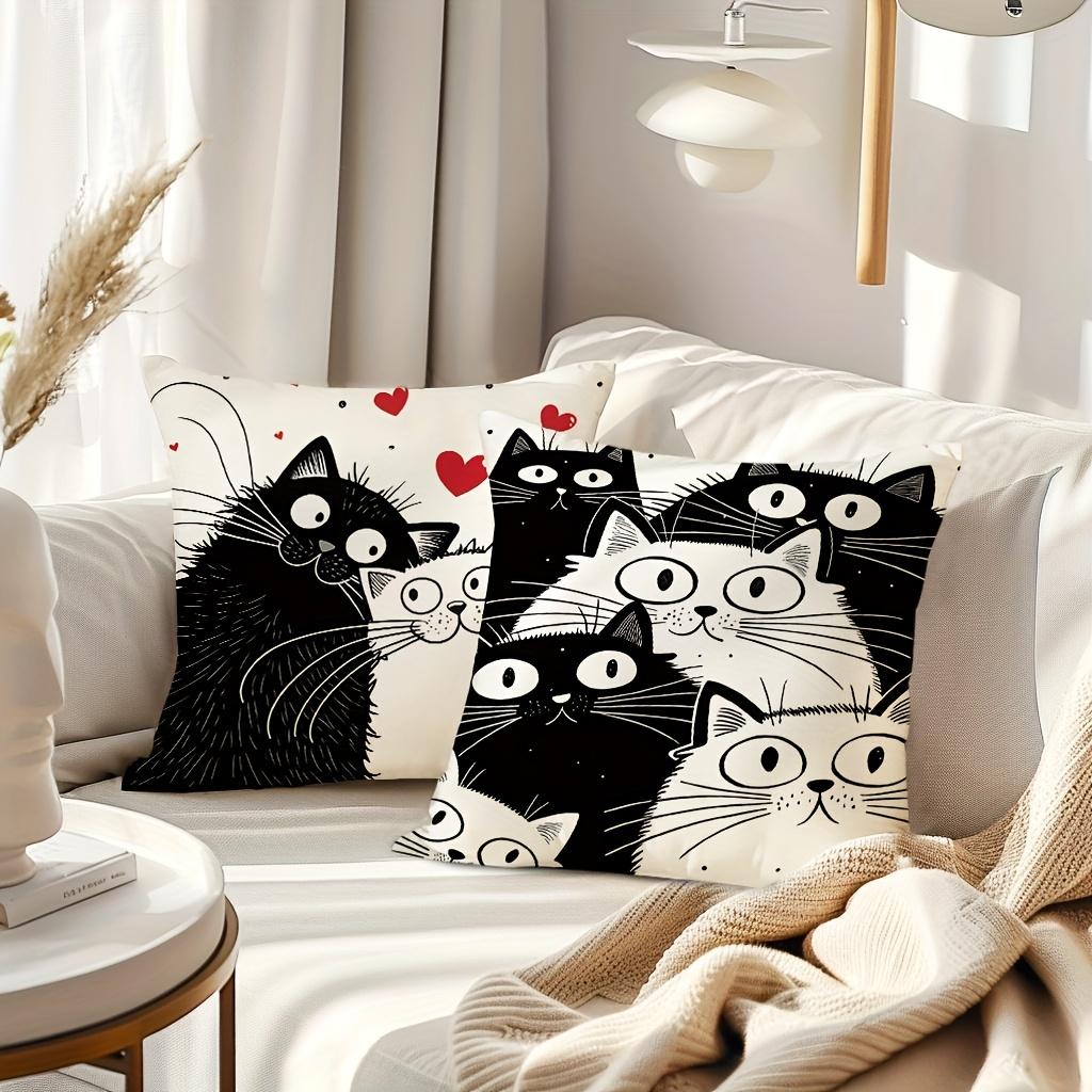 45x45cm Black and White Cat Pillowcase Polyester Cute Cartoon Home Decoration