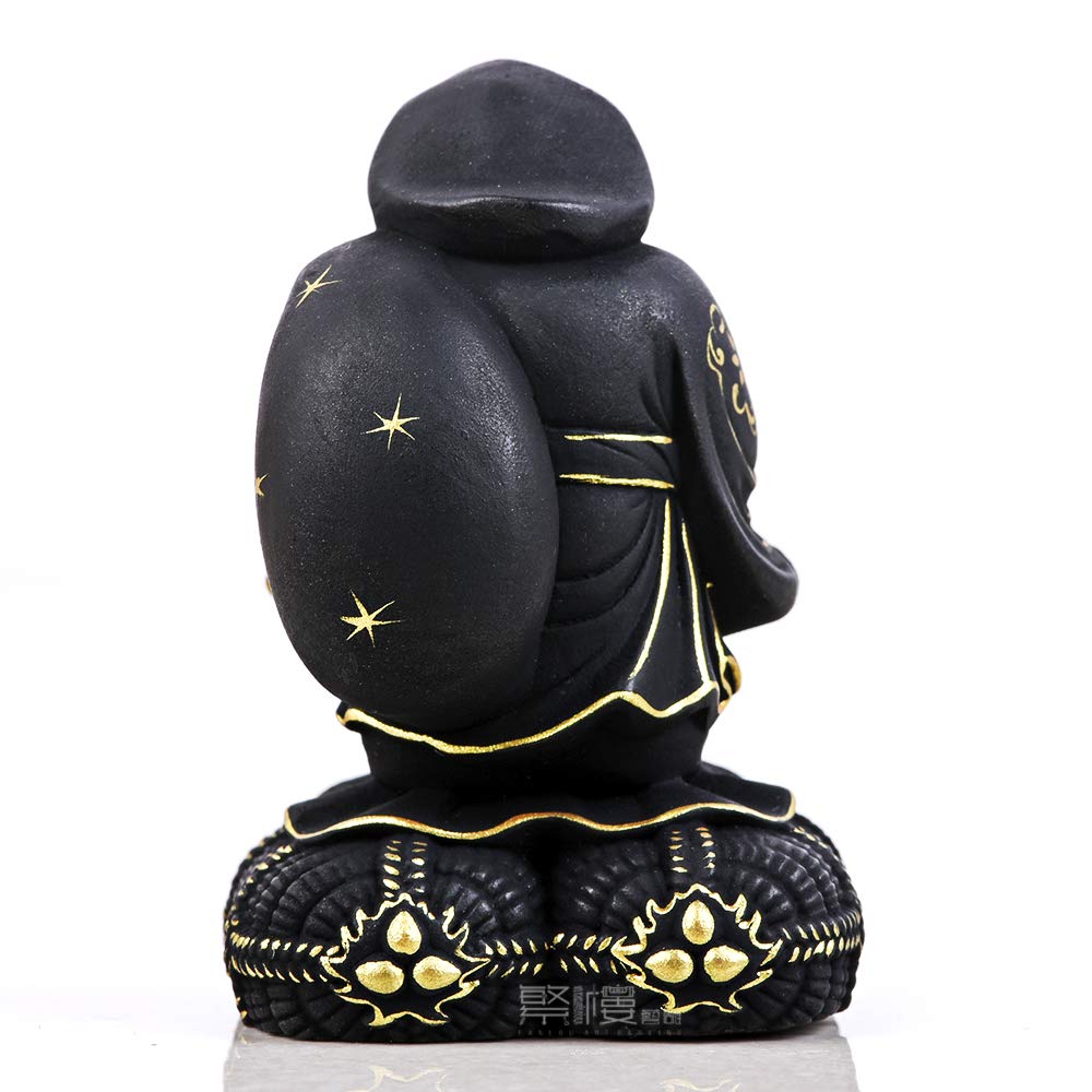Hanro Art Carving Buddha Statue Daikokuten Seven Lucky Gods Wood Carving Boxwood Good Luck and Fortune Business Prosperity Health and Prosperity Good