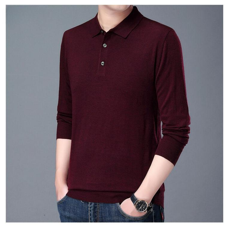 

Autumn and Winter Knitwear Shirts Men s Fashion Solid Color Lapel Bottoming Men s Long-sleeved Tops Sweaters Men 4XL вина червоного кольору