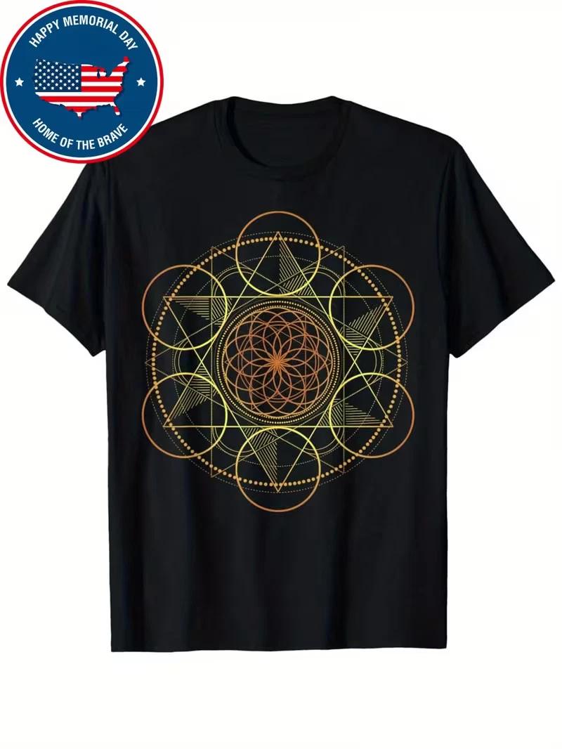 Men s Prana Art Yoga Mandala T-Shirt - Sacred Geometry Meditation Design, Black XS