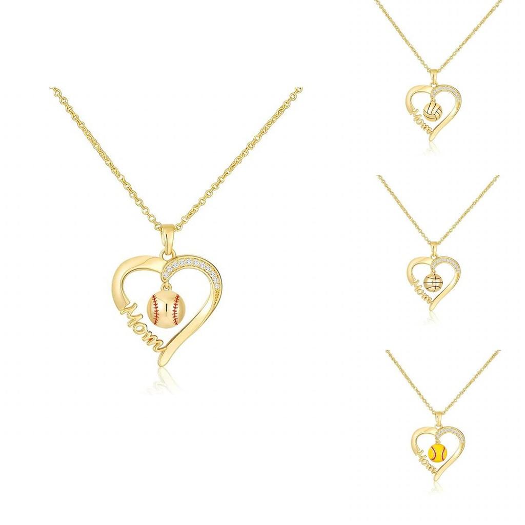 Baseball Necklace Heart Shaped Pendant For Mothers Day Gift Women Jewelry