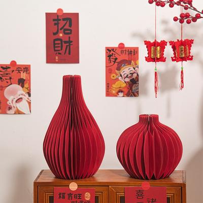 Vase Nid d'Abeille en Papier 3D Décoration Nouvel An 2026 Centres de Table Réutilisables Vase Décoratif Rouge Décoration Mariage Fête de Noël