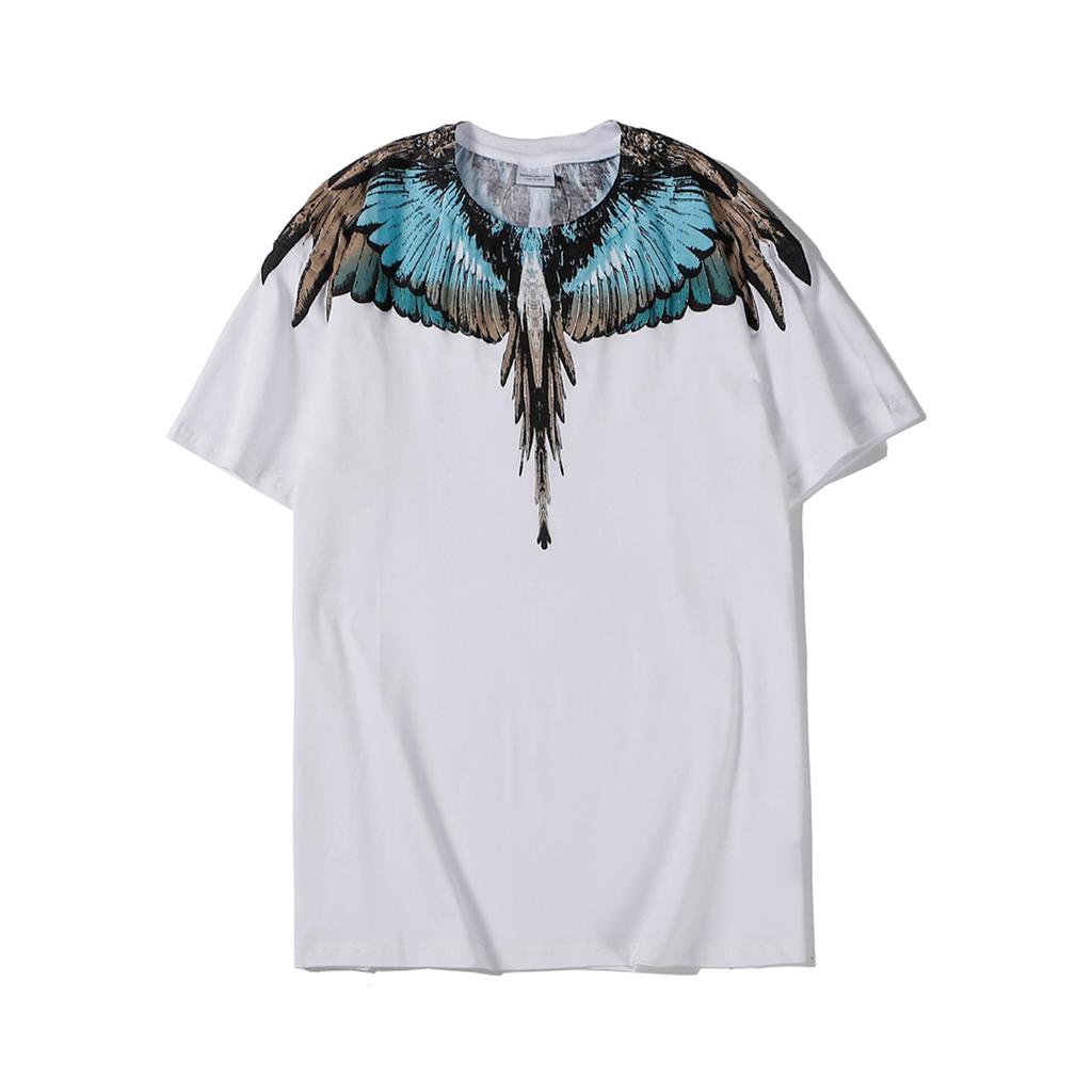Marcelo Classic Phantom Wings Short Sleeve T-Shirt with Colorful Feathers and Lightning Design