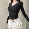 European Lace Patchwork Long Sleeve V-Neck T-Shirt