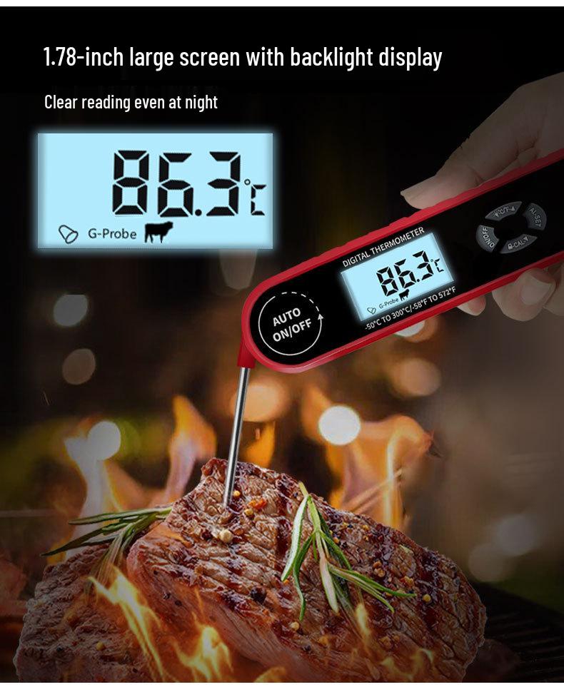 2024 Dubbelsond Vikbar Digital Kökstermometer - Självroterande BBQ- & Mattermometer