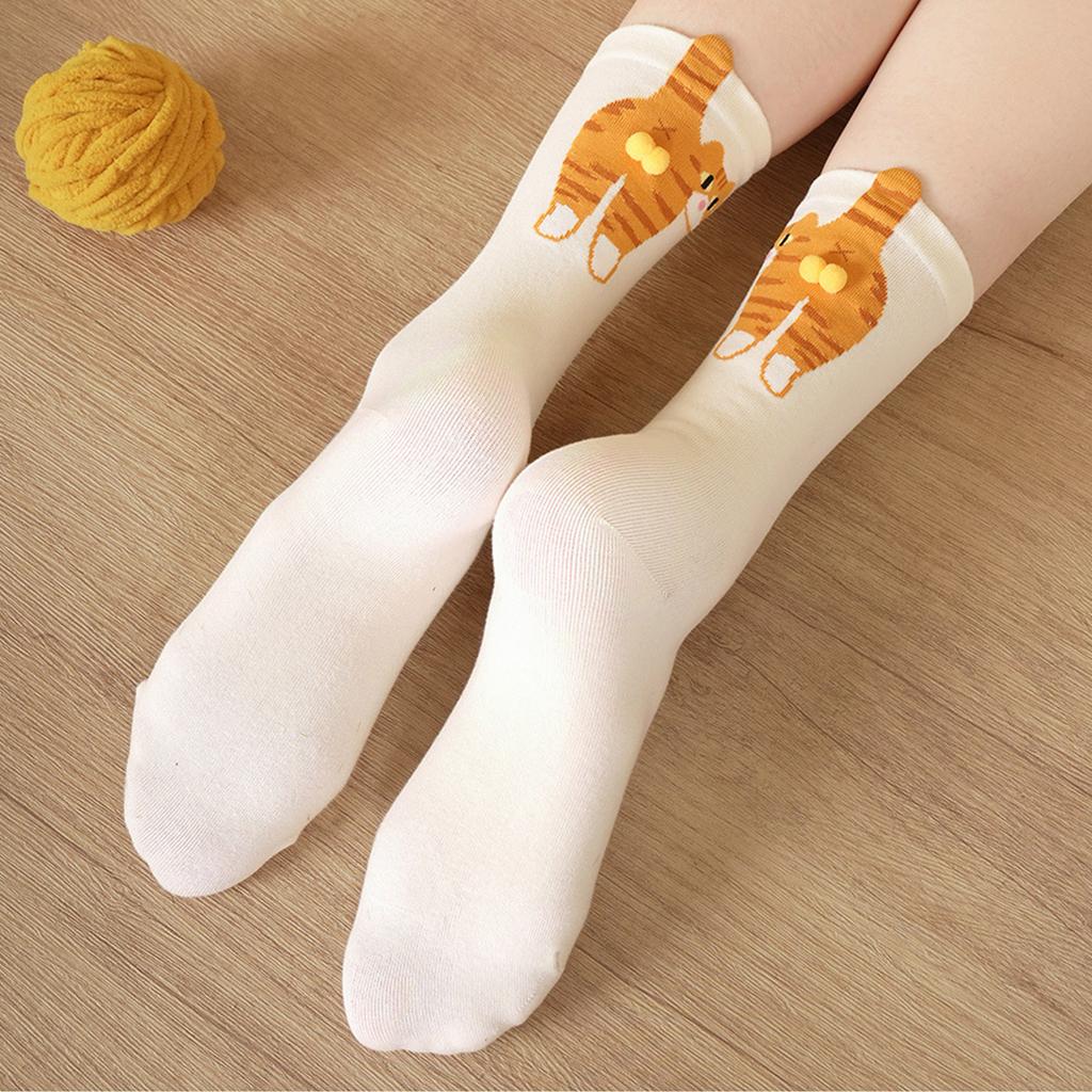 Whimsically 3D Fuzzy Balls Cats Pattern Ankle Socks Lightwieght Breathable Funny Middle Calf Socks for Women and