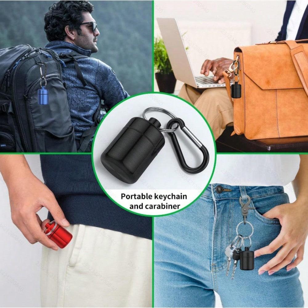 1pcs Portable Metal Sealed Pill Case with Carabiner, Moisture-proof Storage Container, Pill Box, Keychain Pill Holder, Mini Metal Pill Bottle