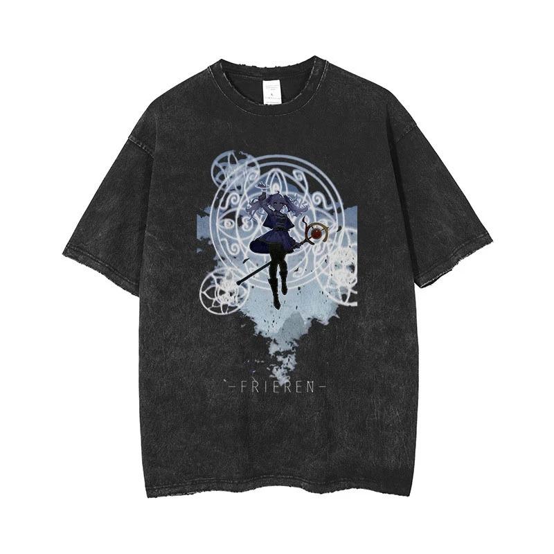 

Anime Beyond Journey s End Frieren Fern Manga Graphic Print T-shirt Men Women Vintage Washed Cotton Streetwear Fashion Oversized Top Summer New Tee XXXL помаранчевий