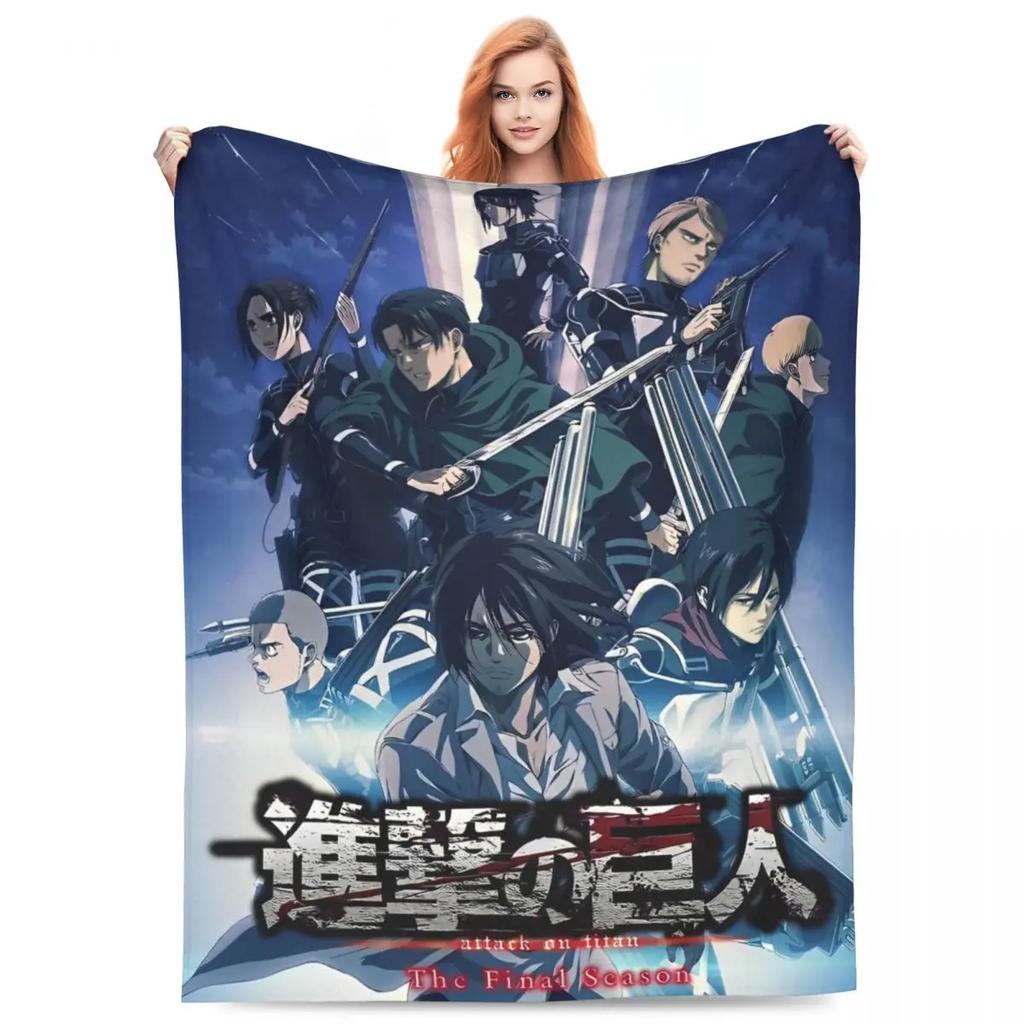 Attack On Titan Anime Manga Fleece Throw Blankets Action Blanket for Bedding Travel Lightweight Thin Bedroom Quilt