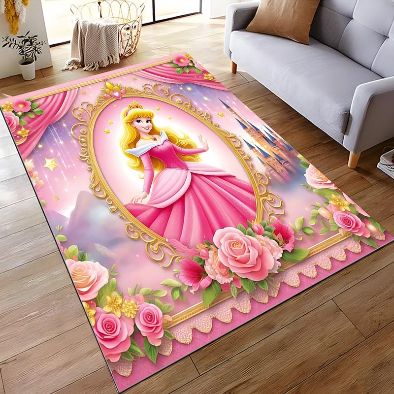 Runner Rug Aurora Princess in Pink Gown in Ornate Floral Frame Art Decor
