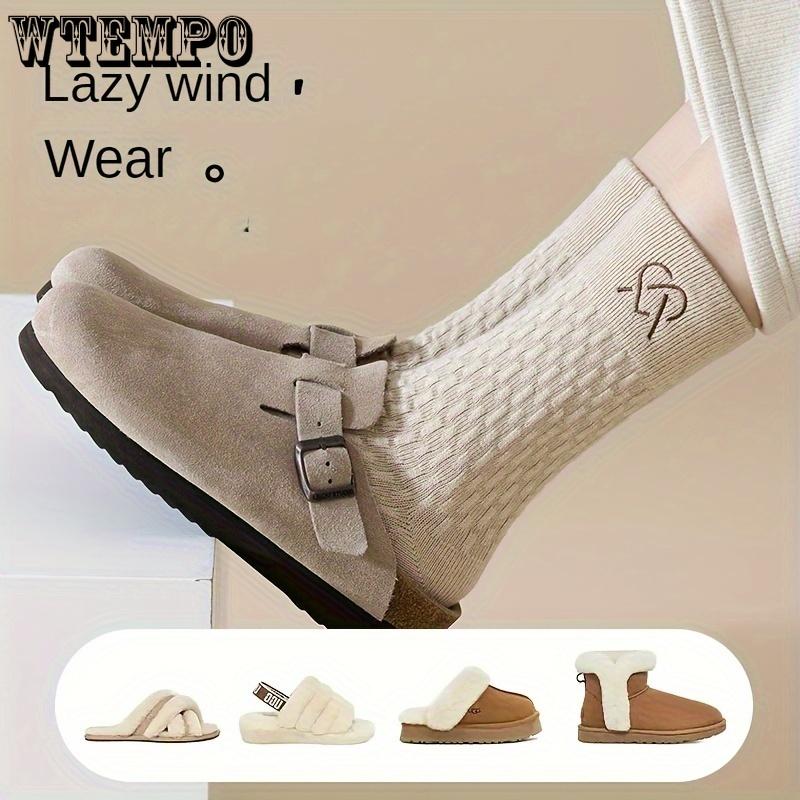 6pcs Women's Cozy Thick Mid-Calf Socks - Warm, Breathable & Soft Solid Color Winter Socks with Elegant College Style, Cute Socks