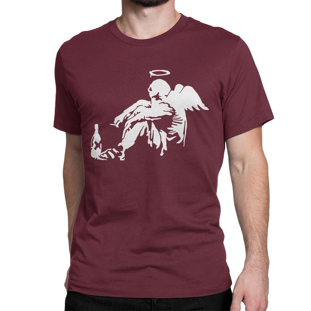 Banksy Fallen Angel T Shirt for Men Women Pure Cotton Vintage T-Shirt Round Collar Tee Shirt Short Sleeve Clothes Birthday Gift