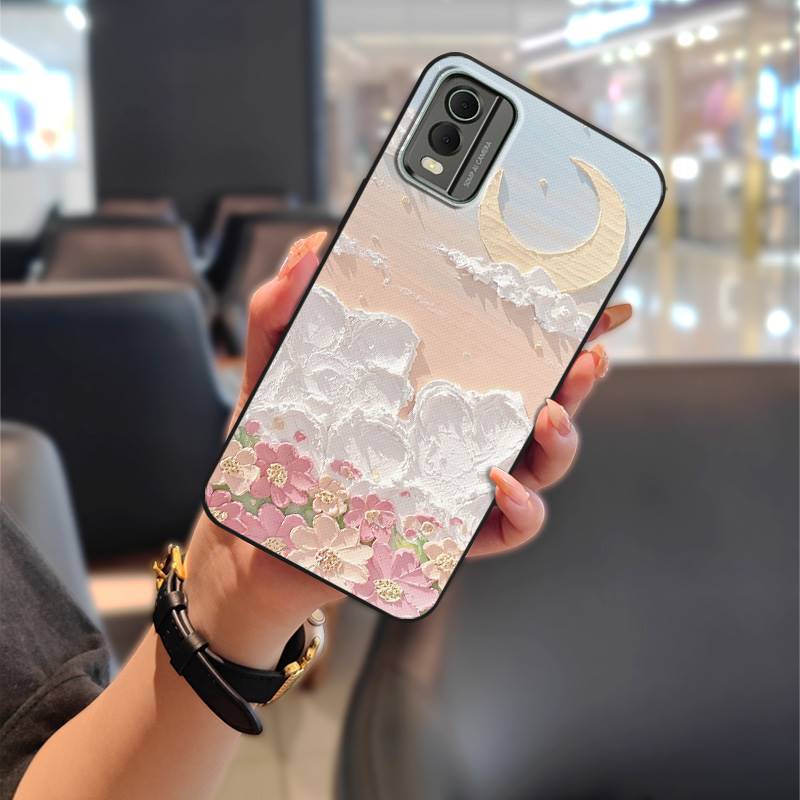 Cute Anti-dust Phone Case For Nokia C32 Waterproof Flower Back Cover Full Wrap Dirt-resistant Durable Protective TPU
