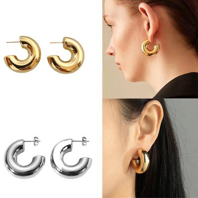 C Shaped Hoop Earrings for Women Gold Silver Color Round Circle Ear Studs Hypoallergenic Trendy Jewelry Gifts for Women