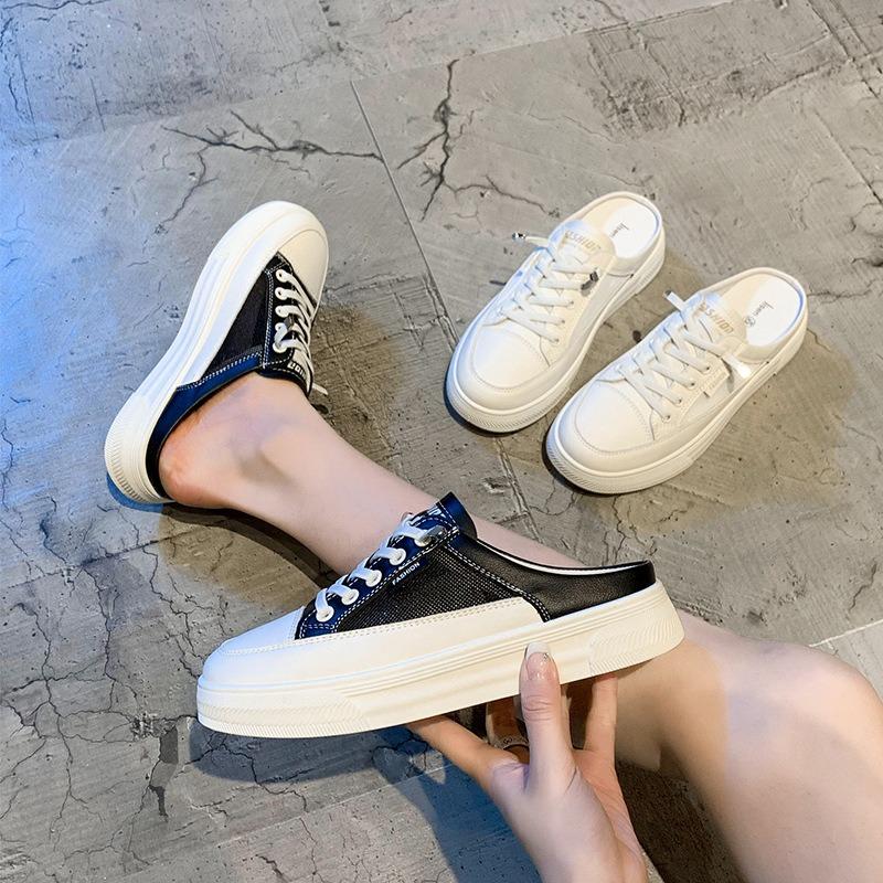 Baotou half slippers women's shoes summer sandals new height increase outer wear thick sole half tray white shoes spring