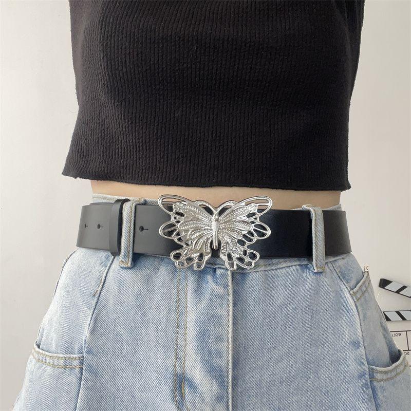 Metal Contemporary Hollow Butterfly Buckle Waist Belt Perfect For Fashionable Denim Skirts And Casual Jeans Available In Black