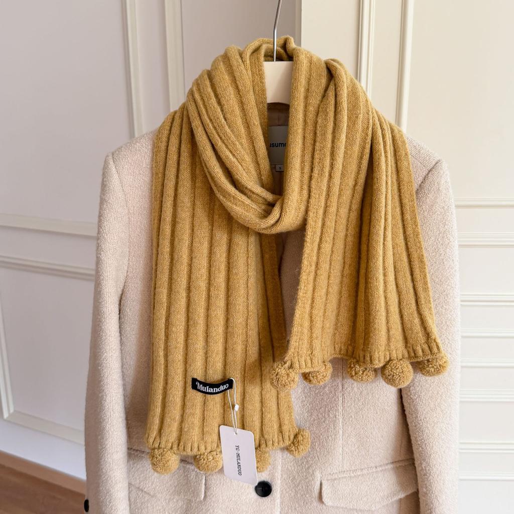 Sweet wool blended couple hairball scarf autumn and winter pit strip knitted warm versatile scarf
