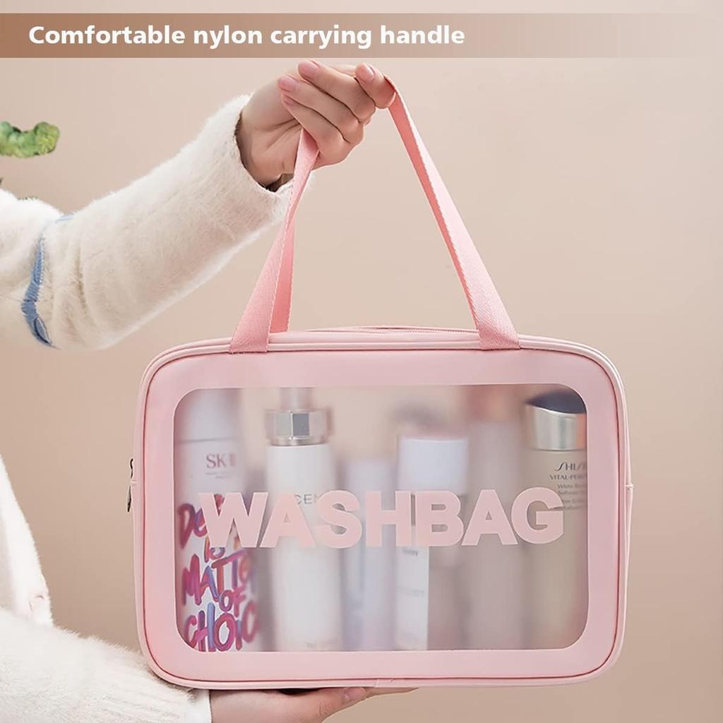 Dubbele transparante PU make-uptas met scheiding voor nat en droog, draagbare waszak, cosmetica opbergtas, reis-, fitness-, zwembenodigdheden