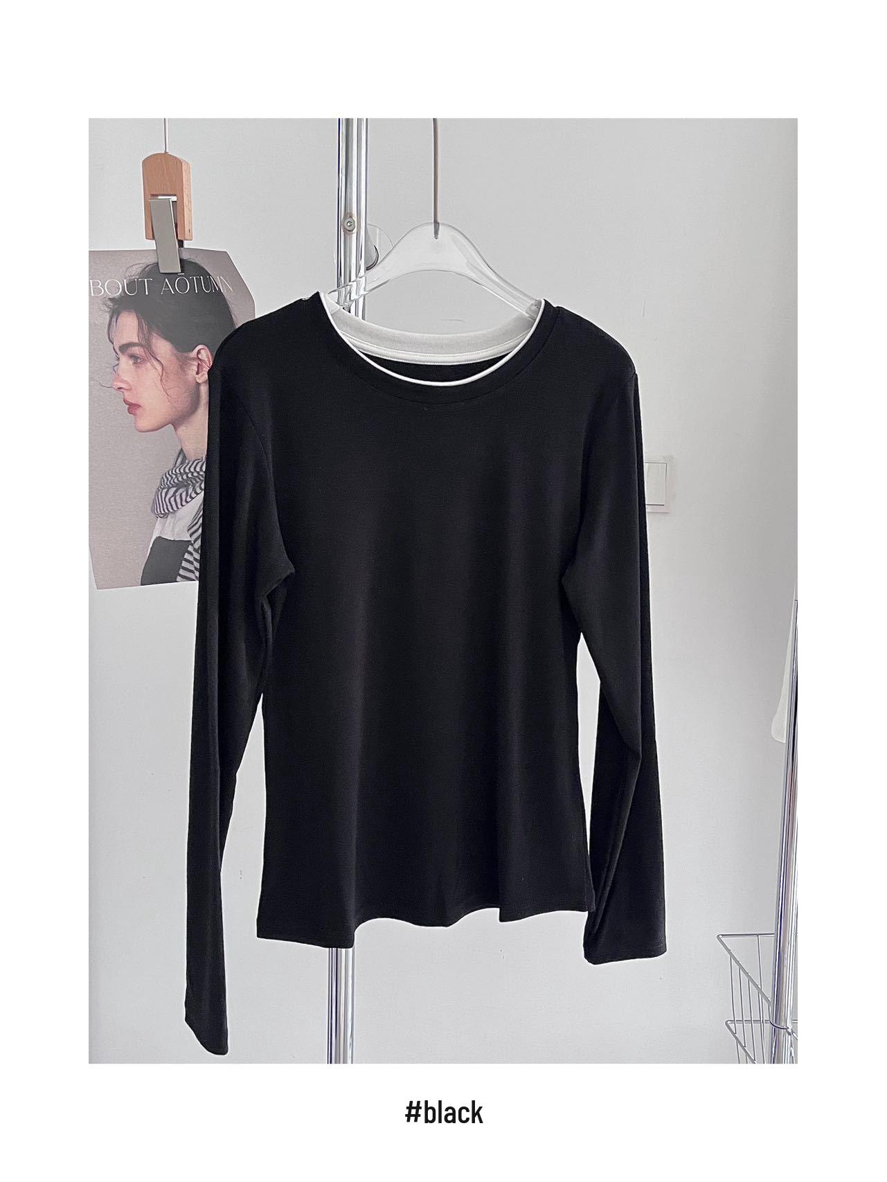 

Women s Two-in-One High-Elastic Long-Sleeve Color-Block T-Shirt for Autumn/Winter XL (55-70 kg)