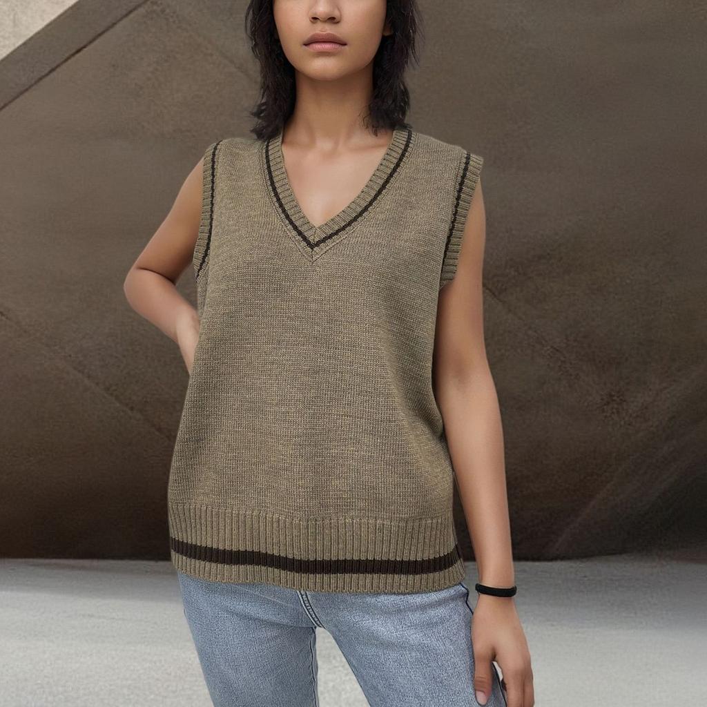 Women's Fashion V-neck Matching Vest Sweater